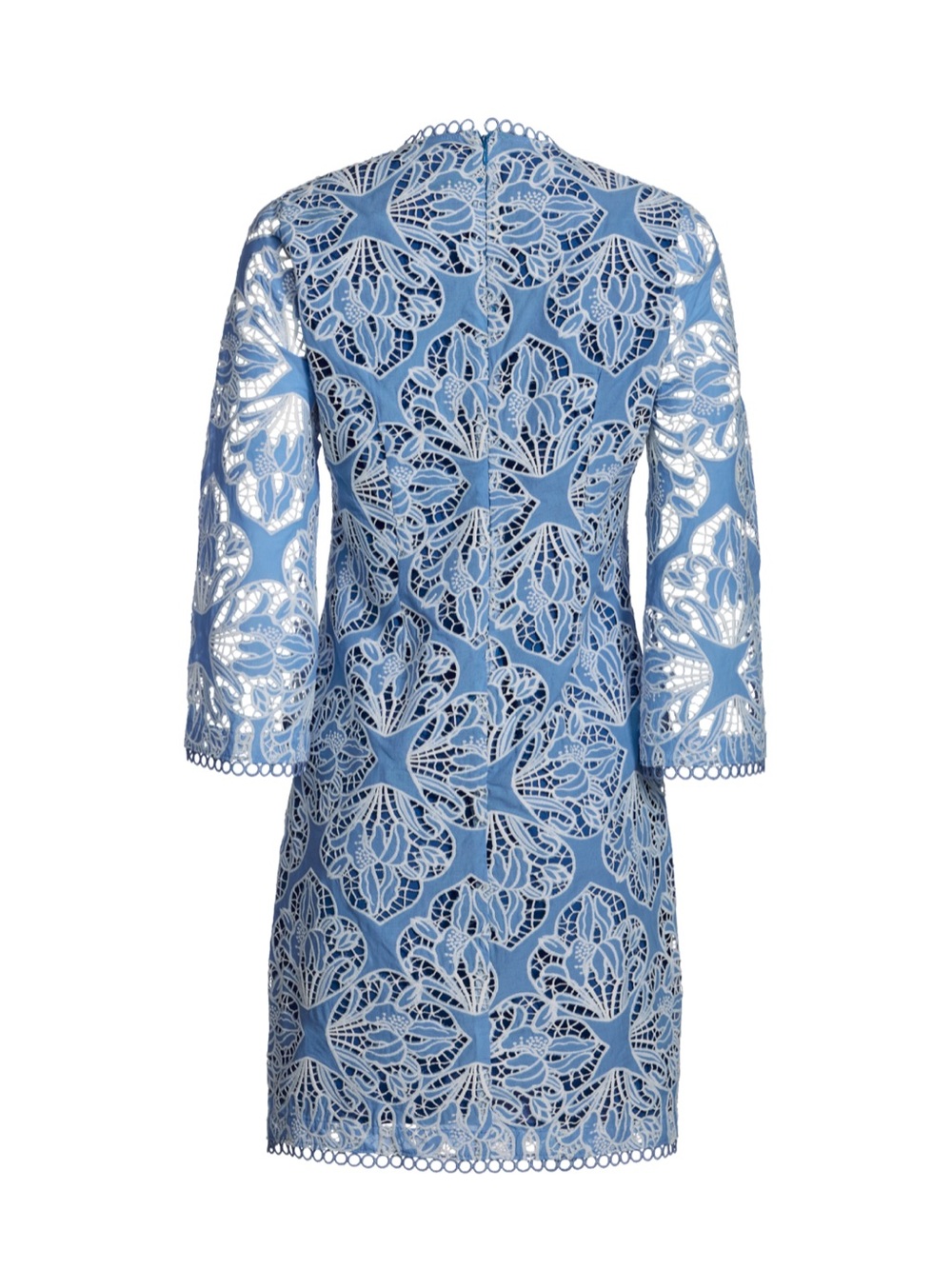 NWOT Boston Proper Size 8 Two Tone Lace Three Quarter Sleeve Blue & White Dress - Picture 3 of 14